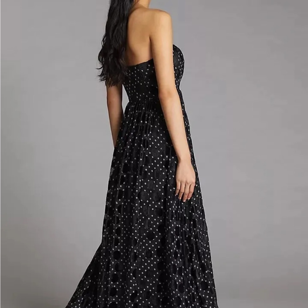 Anthropologie Velvet Polka Dot Maxi Dress new nwt size 12 black COLOR - Picture 7 of 9